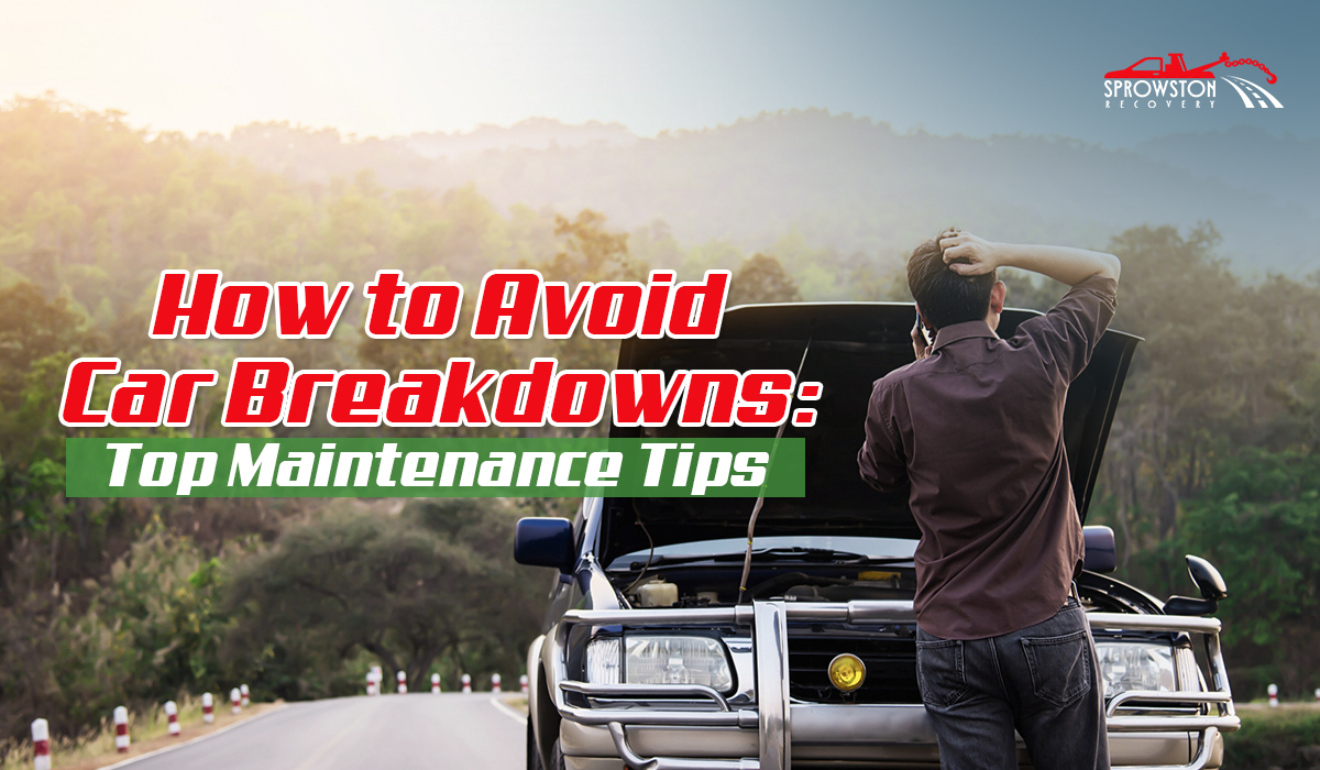 Driver calling for roadside assistance after car breakdown on a remote road – How to avoid car breakdowns guide by Sprowston Recovery